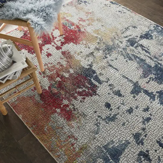 Ivory Red and Blue Abstract Distressed Non Skid Area Rug Photo 6