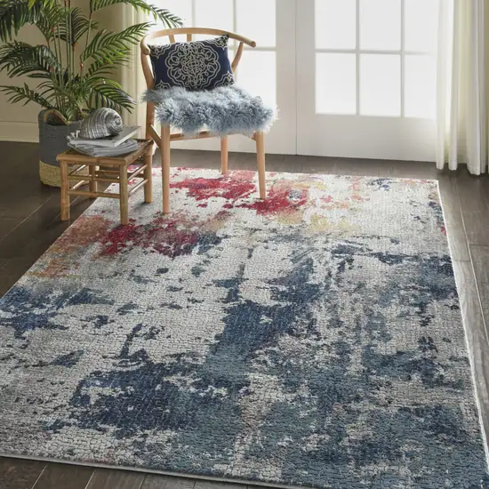 Ivory Red and Blue Abstract Distressed Non Skid Area Rug Photo 6
