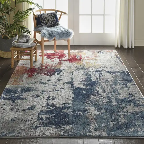 Ivory Red and Blue Abstract Distressed Non Skid Area Rug Photo 5