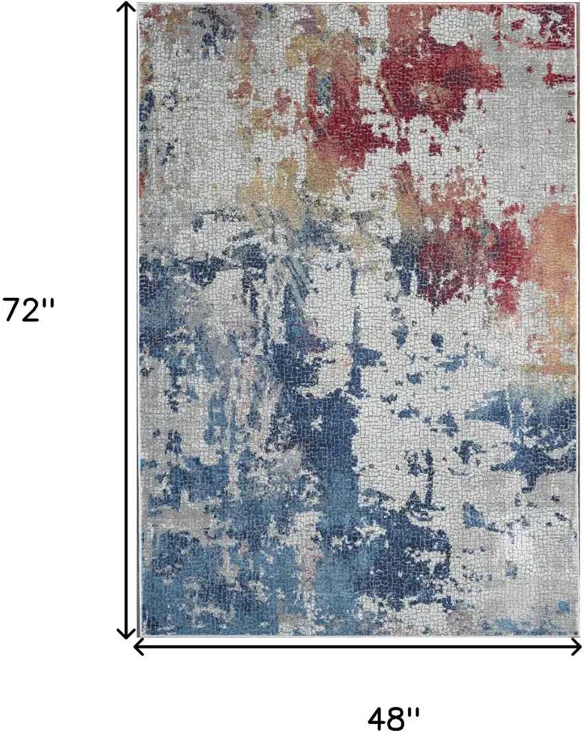 Ivory Red and Blue Abstract Distressed Non Skid Area Rug Photo 3