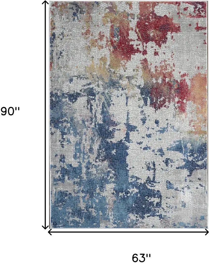 Ivory Red and Blue Abstract Distressed Non Skid Area Rug Photo 3