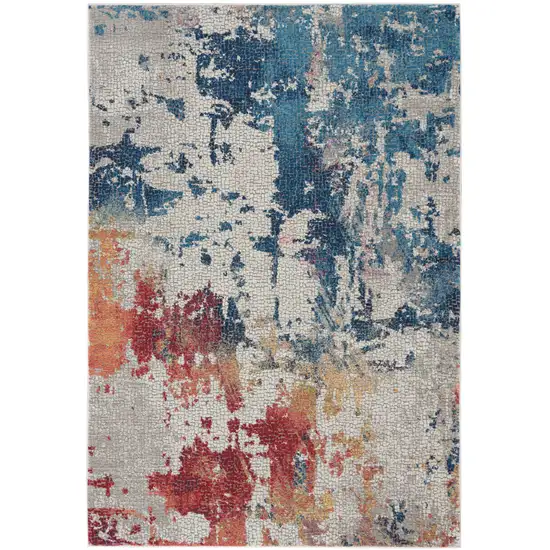 Ivory Red and Blue Abstract Distressed Non Skid Area Rug Photo 1