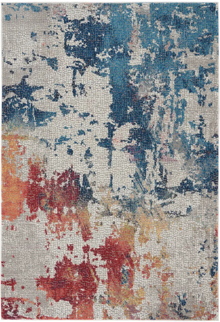 Ivory Red and Blue Abstract Distressed Non Skid Area Rug Photo 1