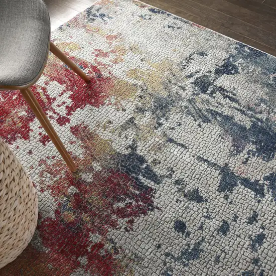 Ivory Red and Blue Abstract Distressed Non Skid Area Rug Photo 9