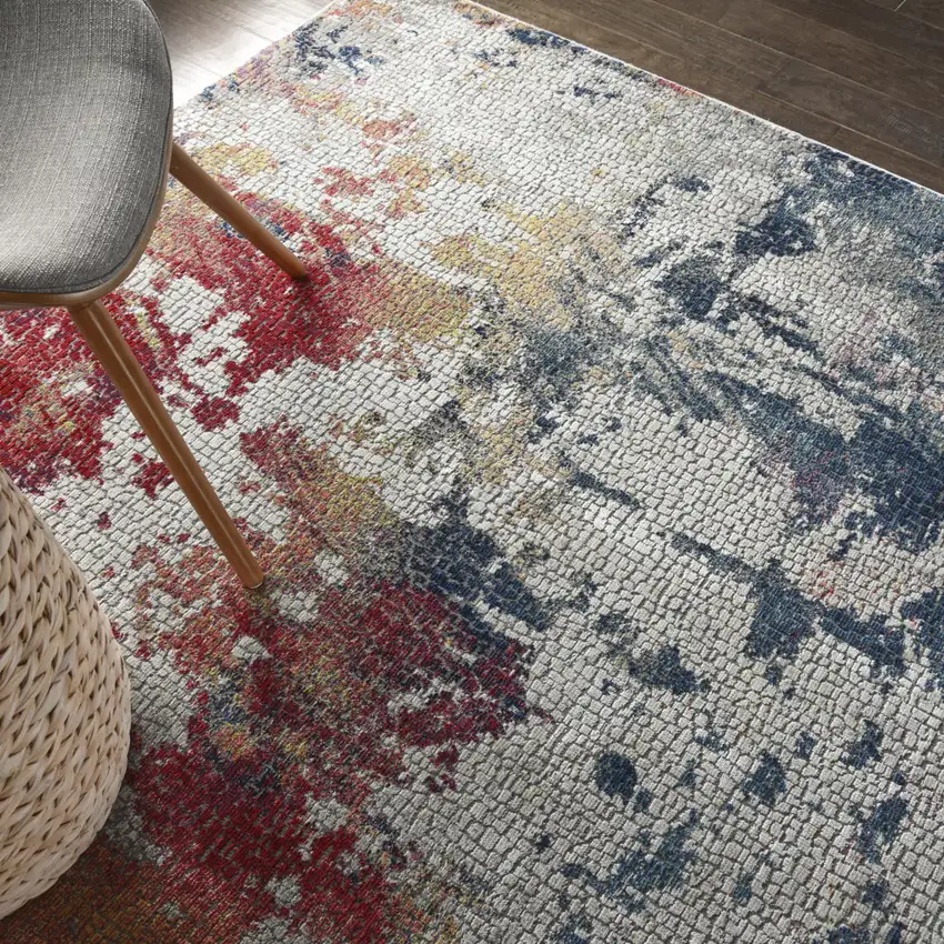 Ivory Red and Blue Abstract Distressed Non Skid Area Rug Photo 9