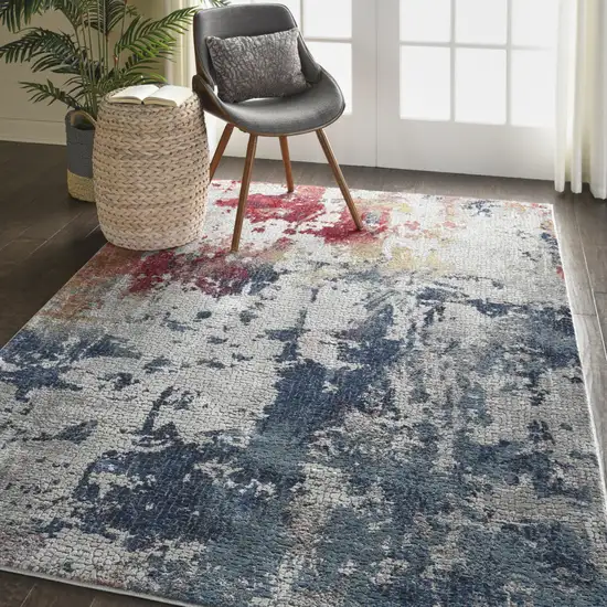 Ivory Red and Blue Abstract Distressed Non Skid Area Rug Photo 5