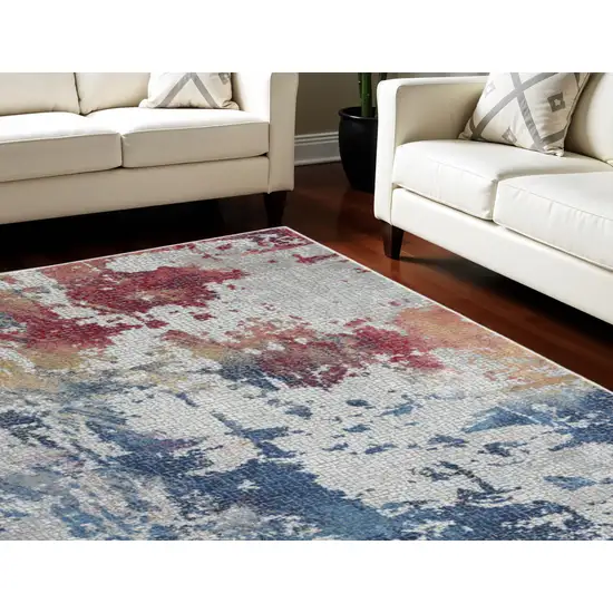 Ivory Red and Blue Abstract Distressed Non Skid Area Rug Photo 1