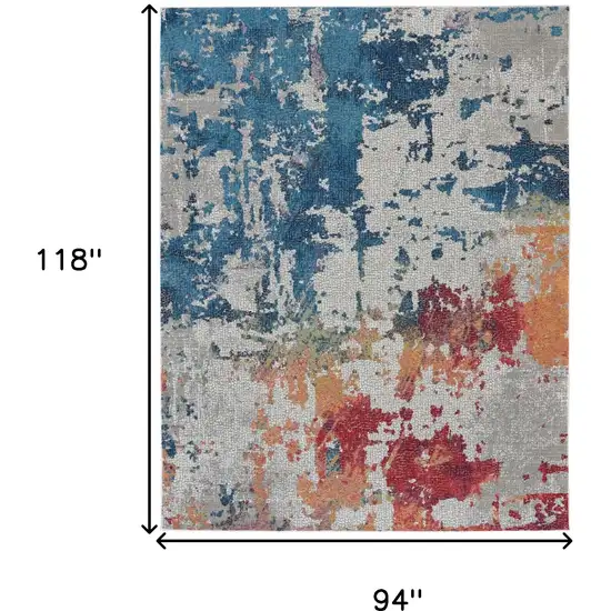Ivory Red and Blue Abstract Distressed Non Skid Area Rug Photo 3