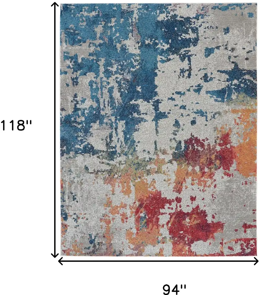 Ivory Red and Blue Abstract Distressed Non Skid Area Rug Photo 3