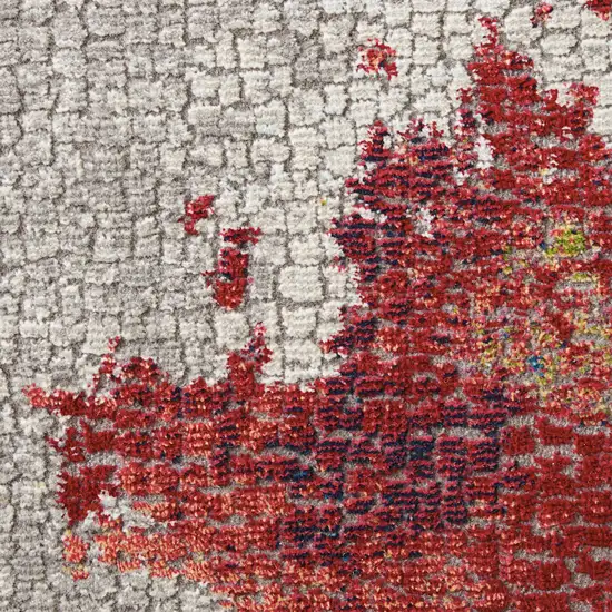 Ivory Red and Blue Abstract Distressed Non Skid Area Rug Photo 6