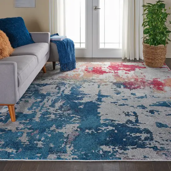 Ivory Red and Blue Abstract Distressed Non Skid Area Rug Photo 3