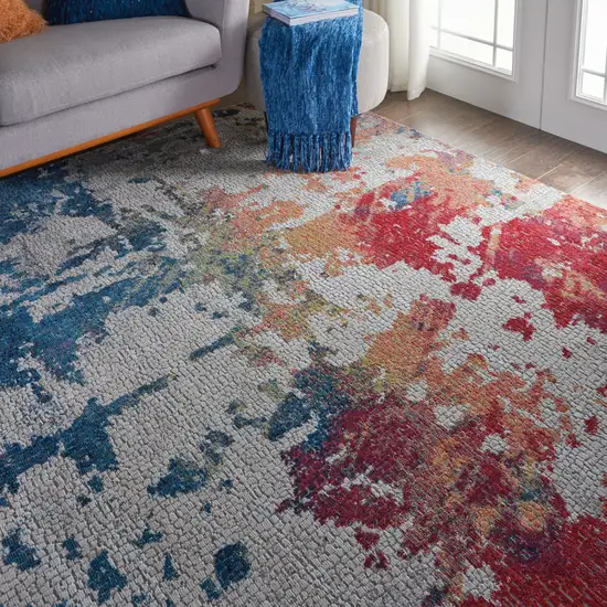 Ivory Red and Blue Abstract Distressed Non Skid Area Rug Photo 4