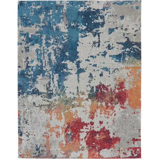 Ivory Red and Blue Abstract Distressed Non Skid Area Rug Photo 1