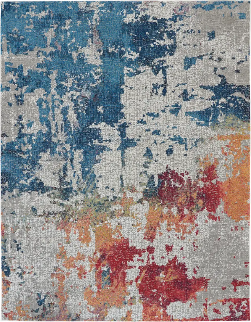 Ivory Red and Blue Abstract Distressed Non Skid Area Rug Photo 1
