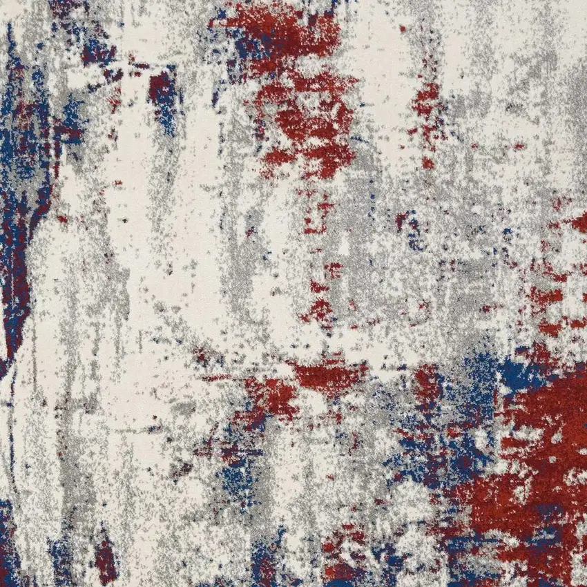 Ivory Red and Blue Abstract Non Skid Area Rug Photo 3