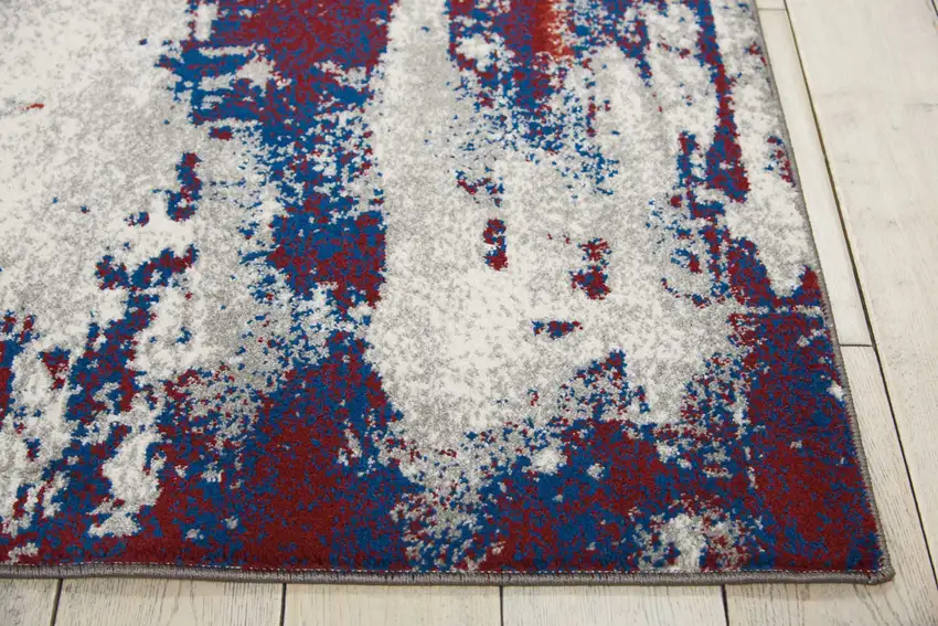 Ivory Red and Blue Abstract Non Skid Area Rug Photo 9