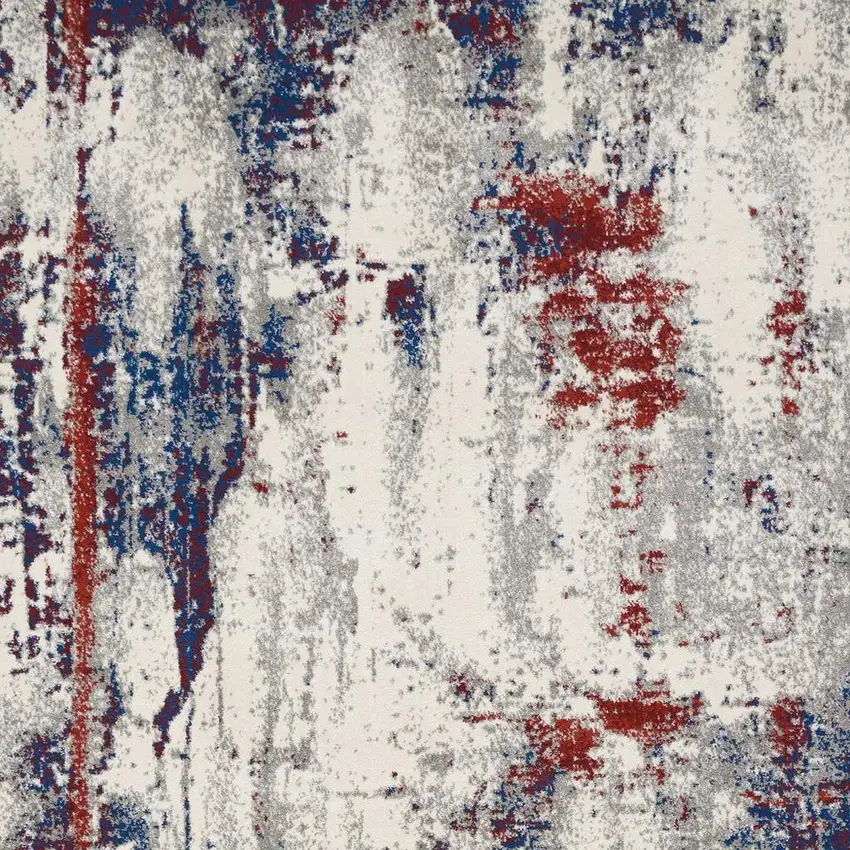 Ivory Red and Blue Abstract Non Skid Area Rug Photo 5