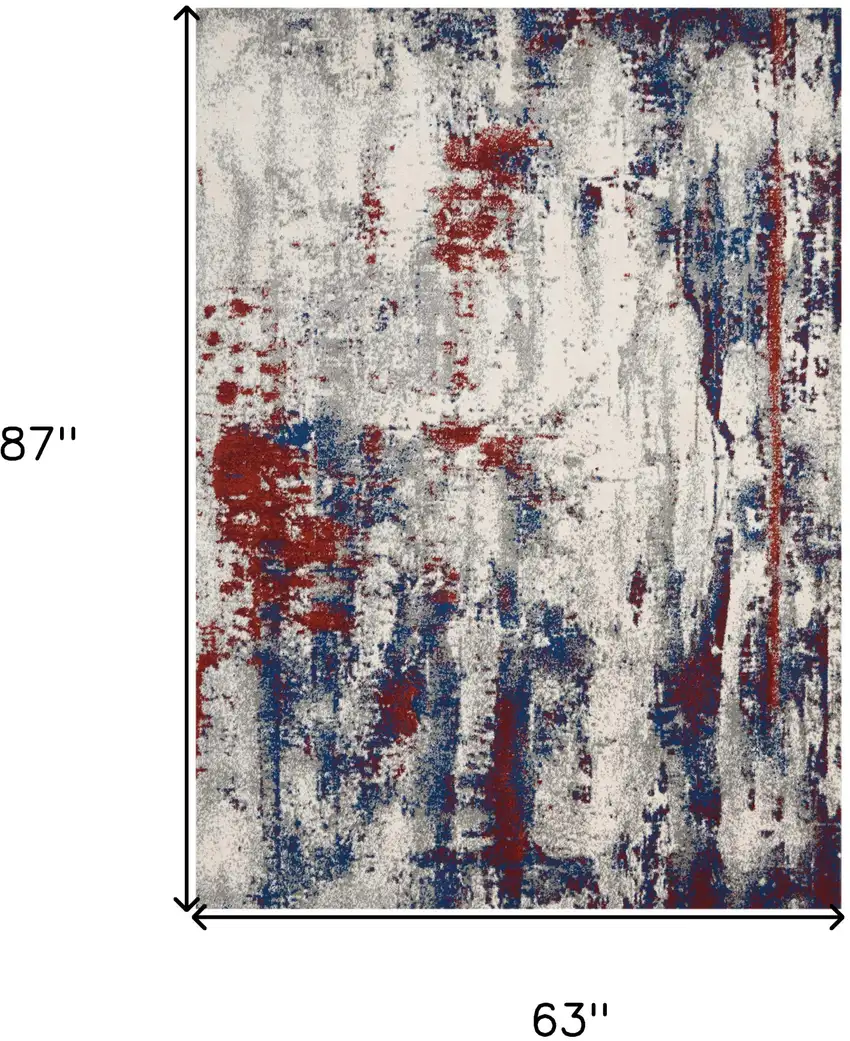 Ivory Red and Blue Abstract Non Skid Area Rug Photo 3