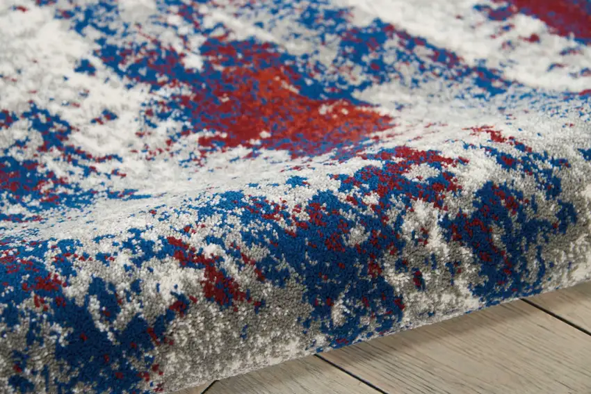 Ivory Red and Blue Abstract Non Skid Area Rug Photo 8