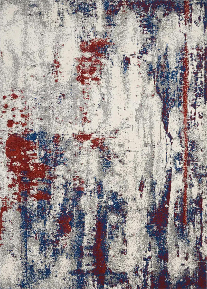 Ivory Red and Blue Abstract Non Skid Area Rug Photo 2