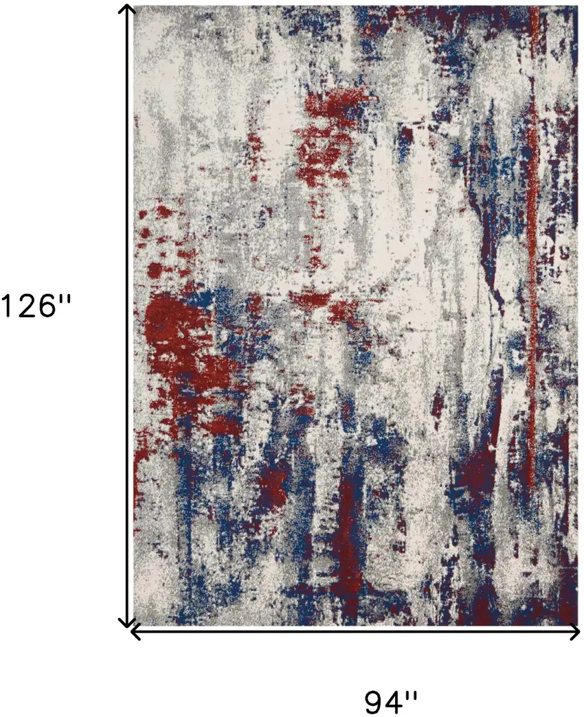 Ivory Red and Blue Abstract Non Skid Area Rug Photo 3
