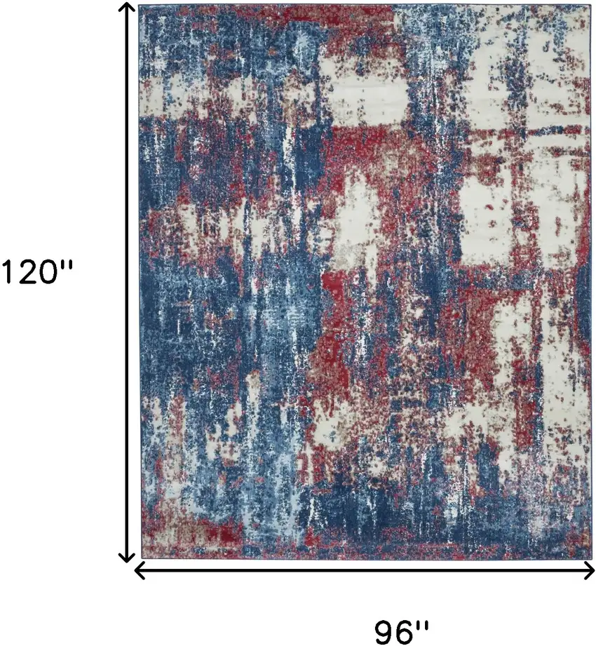 Ivory Red and Blue Abstract Non Skid Area Rug Photo 3