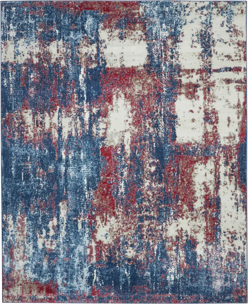 Ivory Red and Blue Abstract Non Skid Area Rug Photo 2