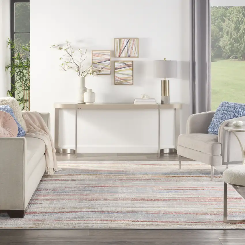 Ivory Red and Blue Abstract Non Skid Area Rug Photo 4