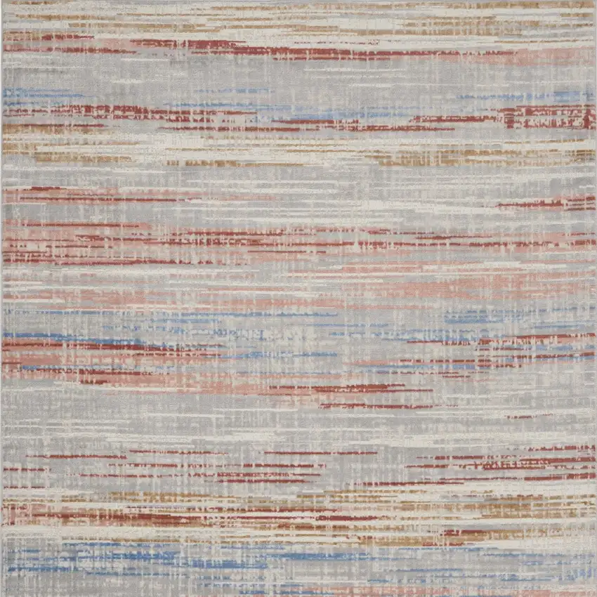 Ivory Red and Blue Abstract Non Skid Area Rug Photo 8
