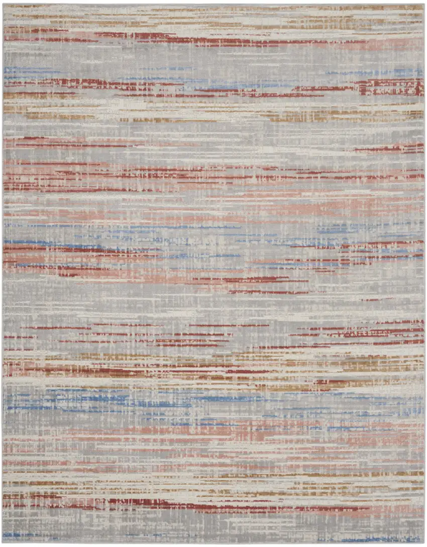 Ivory Red and Blue Abstract Non Skid Area Rug Photo 2