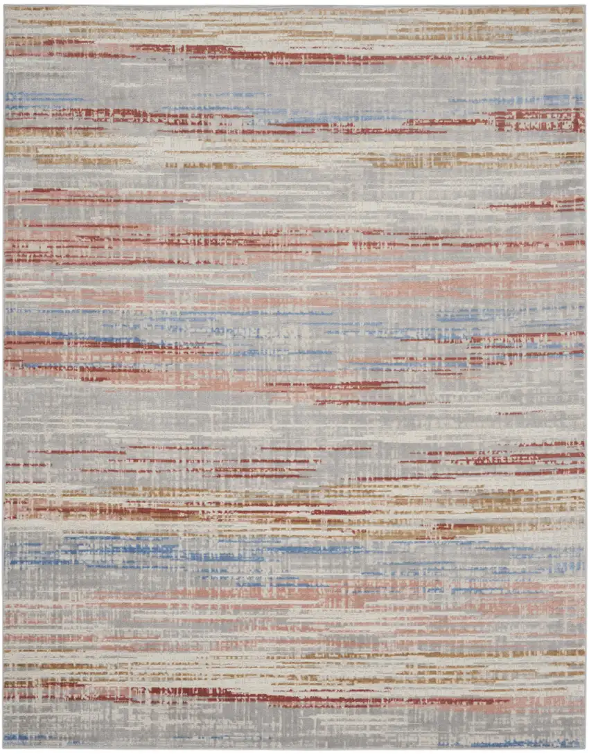 Ivory Red and Blue Abstract Non Skid Area Rug Photo 1