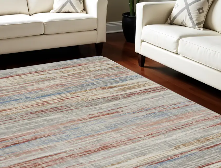 Ivory Red and Blue Abstract Non Skid Area Rug Photo 1