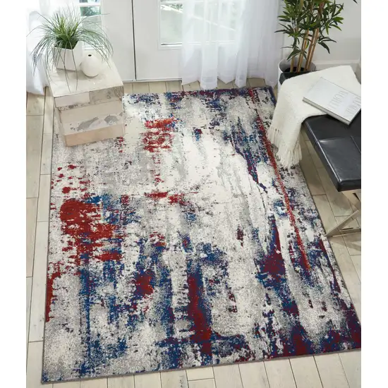 Ivory Red and Blue Abstract Non Skid Area Rug Photo 4