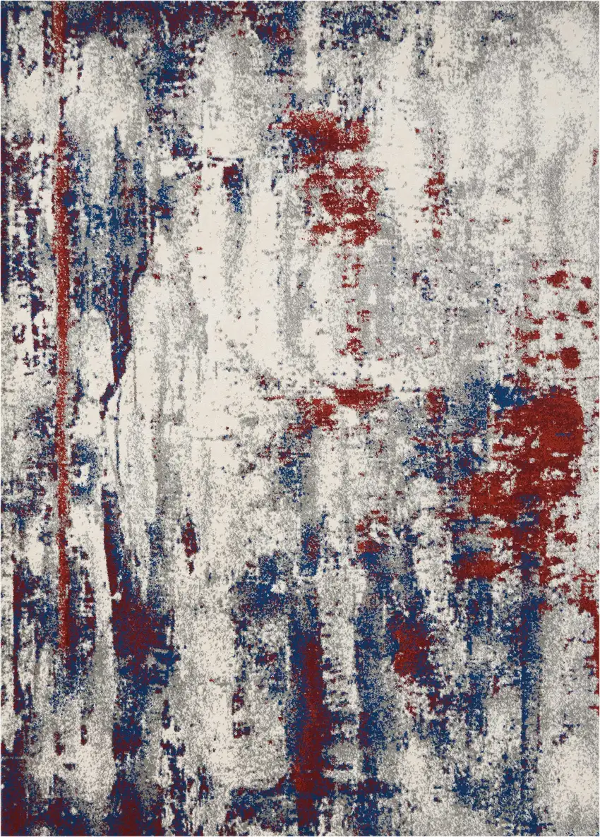 Ivory Red and Blue Abstract Non Skid Area Rug Photo 7