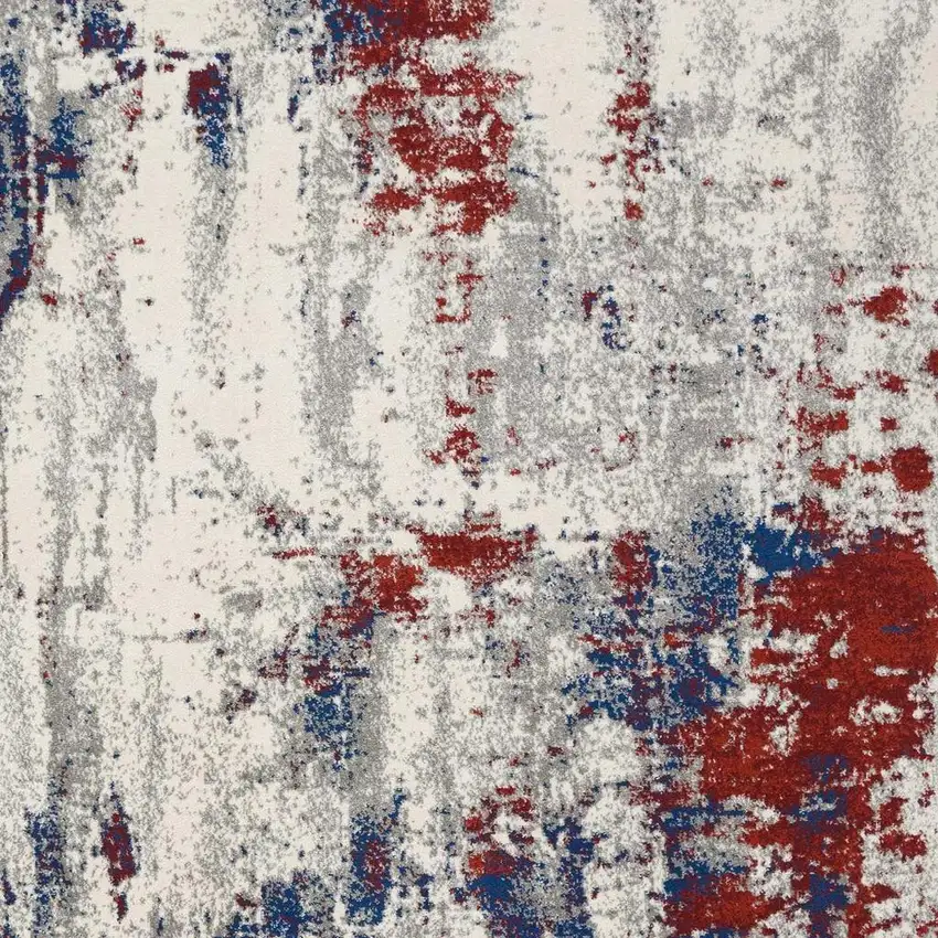 Ivory Red and Blue Abstract Non Skid Area Rug Photo 5