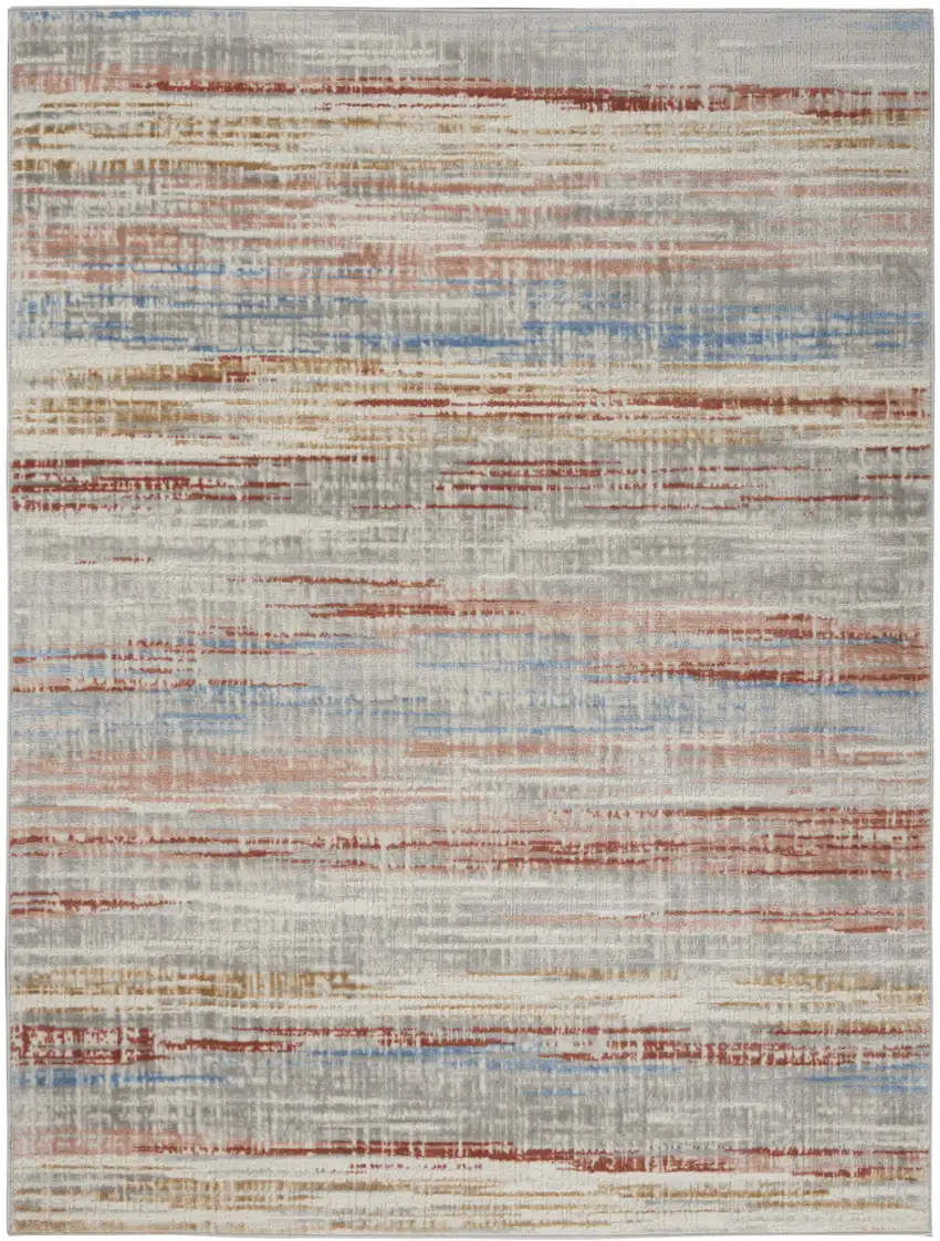 Ivory Red and Blue Abstract Non Skid Area Rug Photo 8