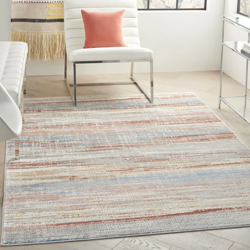 Ivory Red and Blue Abstract Non Skid Area Rug Photo 3