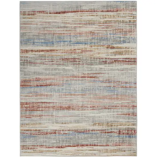 Ivory Red and Blue Abstract Non Skid Area Rug Photo 1