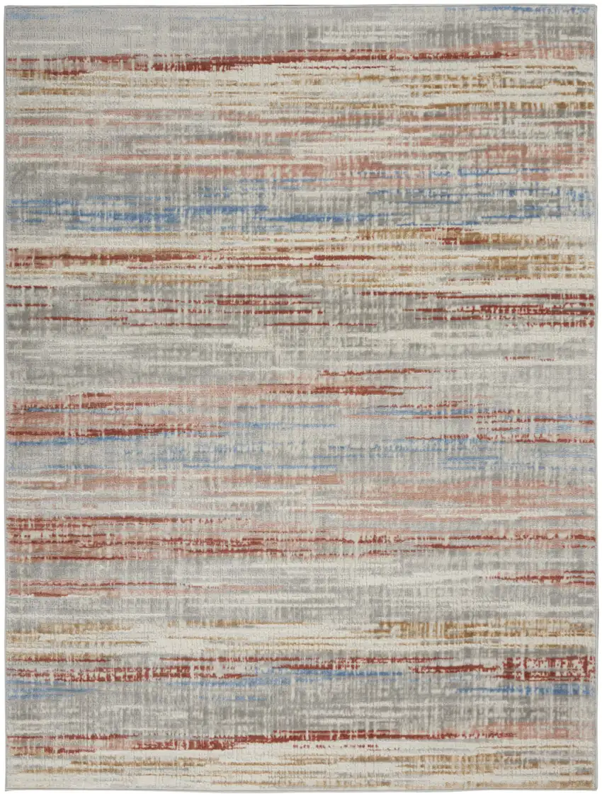 Ivory Red and Blue Abstract Non Skid Area Rug Photo 1