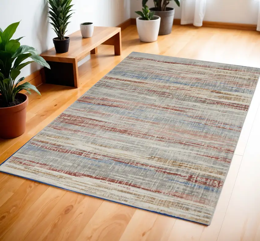Ivory Red and Blue Abstract Non Skid Area Rug Photo 1