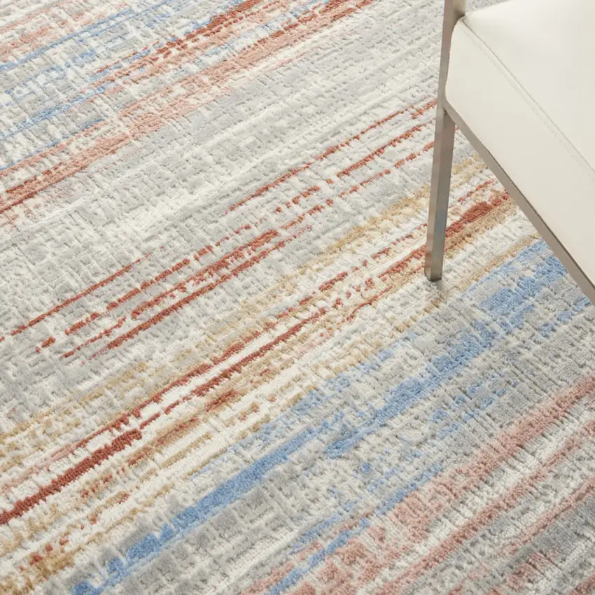 Ivory Red and Blue Abstract Non Skid Area Rug Photo 4