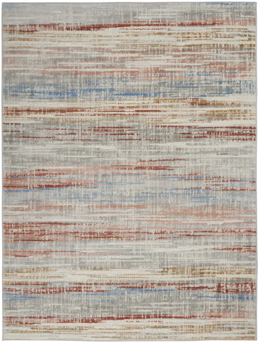 Ivory Red and Blue Abstract Non Skid Area Rug Photo 2