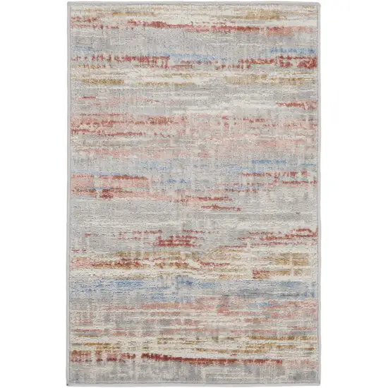 Ivory Red and Blue Abstract Non Skid Area Rug Photo 1