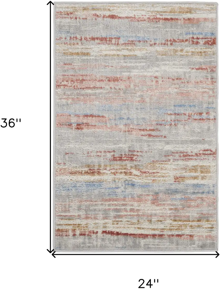 Ivory Red and Blue Abstract Non Skid Area Rug Photo 3