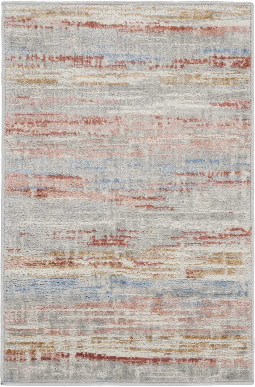 Ivory Red and Blue Abstract Non Skid Area Rug Photo 2