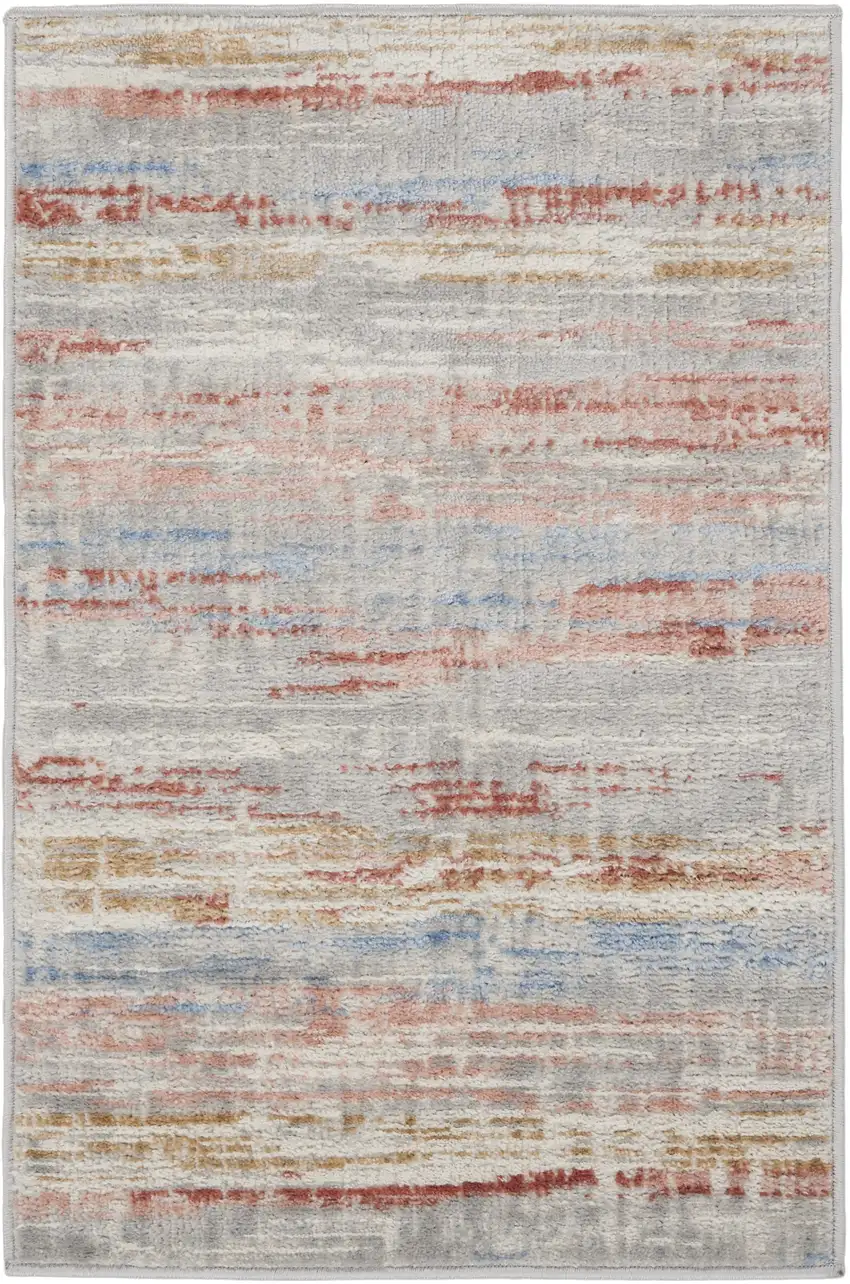 Ivory Red and Blue Abstract Non Skid Area Rug Photo 6