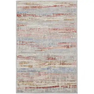 Photo of Ivory Red and Blue Abstract Non Skid Area Rug