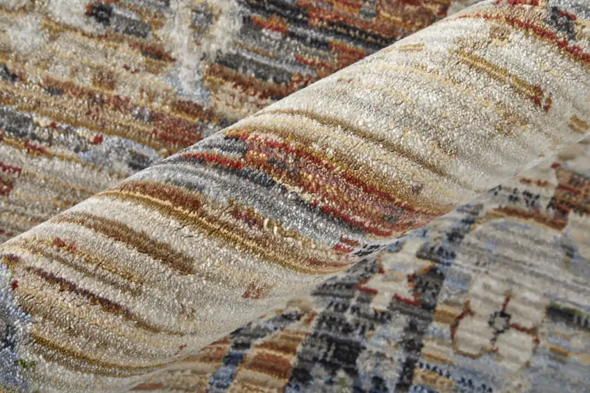 Ivory Red and Blue Abstract Power Loom Worn Faded Area Rug Photo 7