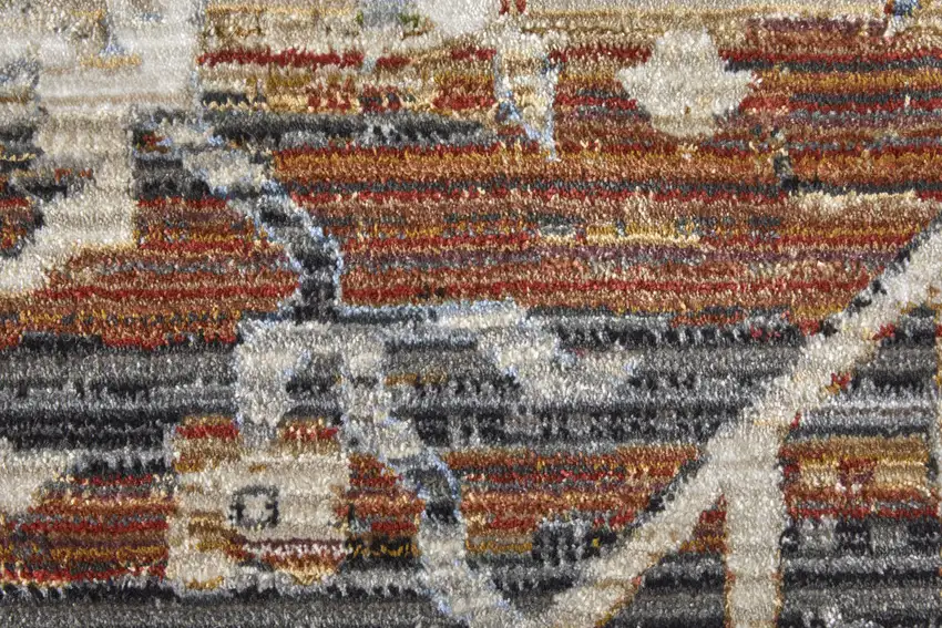 Ivory Red and Blue Abstract Power Loom Worn Faded Area Rug Photo 9