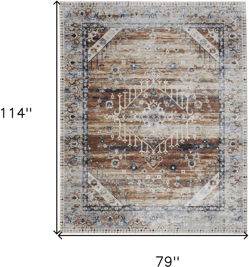 Ivory Red and Blue Abstract Power Loom Worn Faded Area Rug Photo 3
